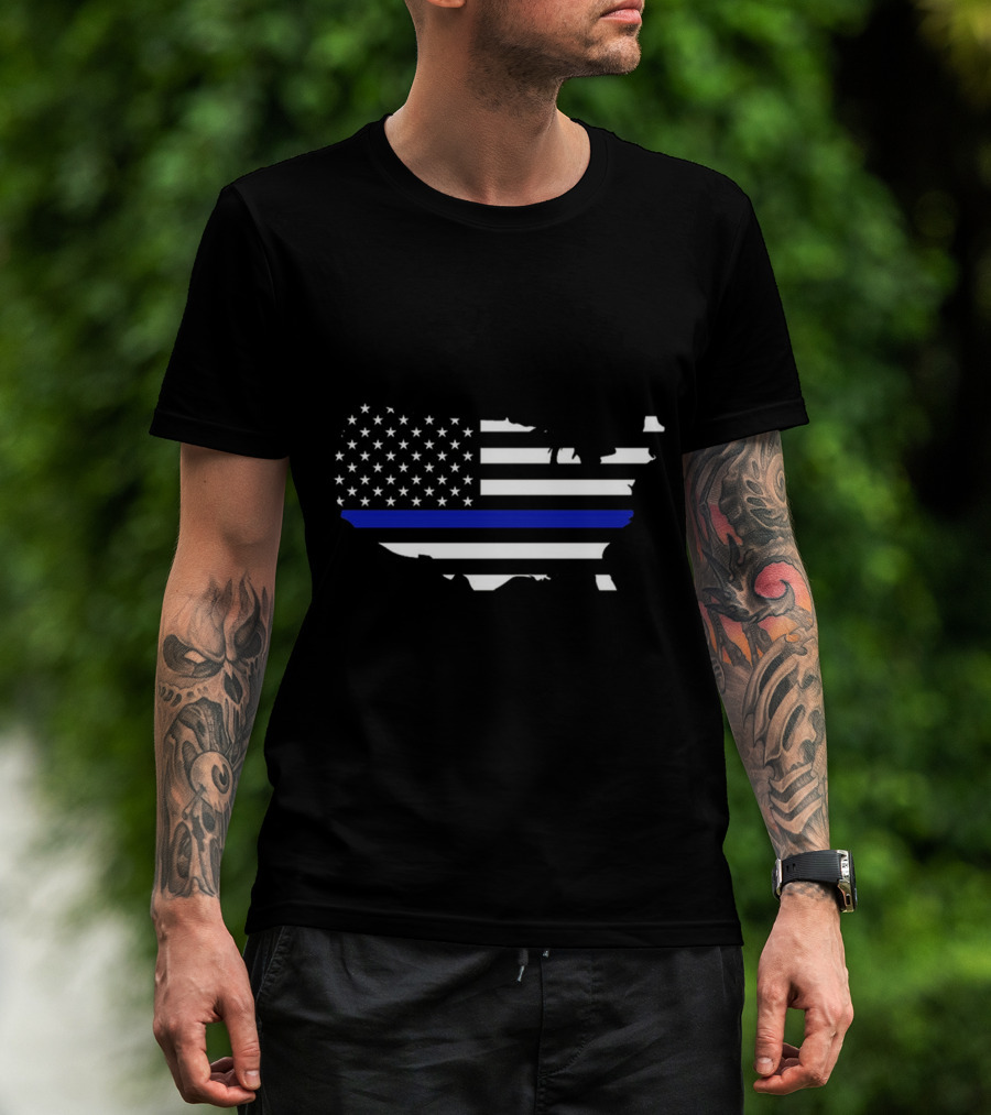 Thin Blue Line Flag Map Of USA T-Shirt