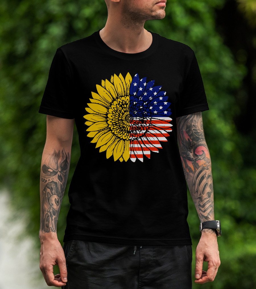 American Flag Sunflower Icon License T-Shirt