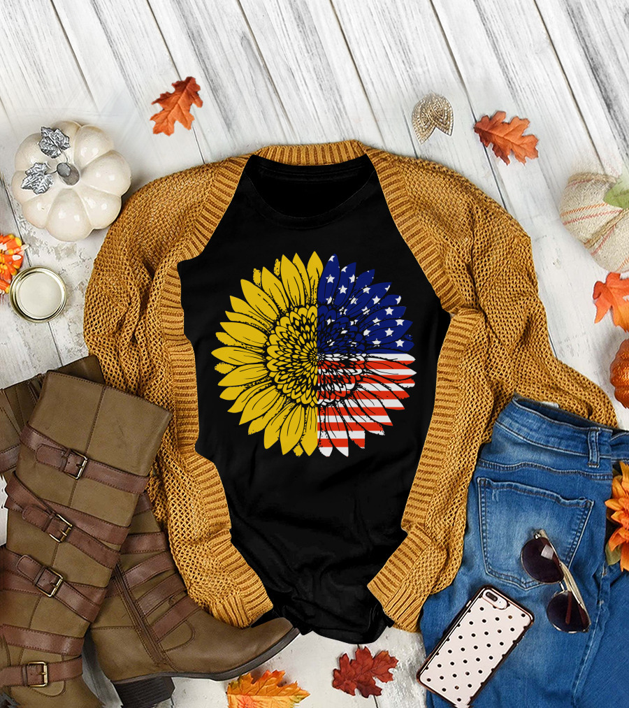 American Flag Sunflower Icon License T-Shirt