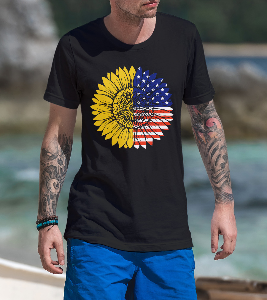 American Flag Sunflower Icon License T-Shirt