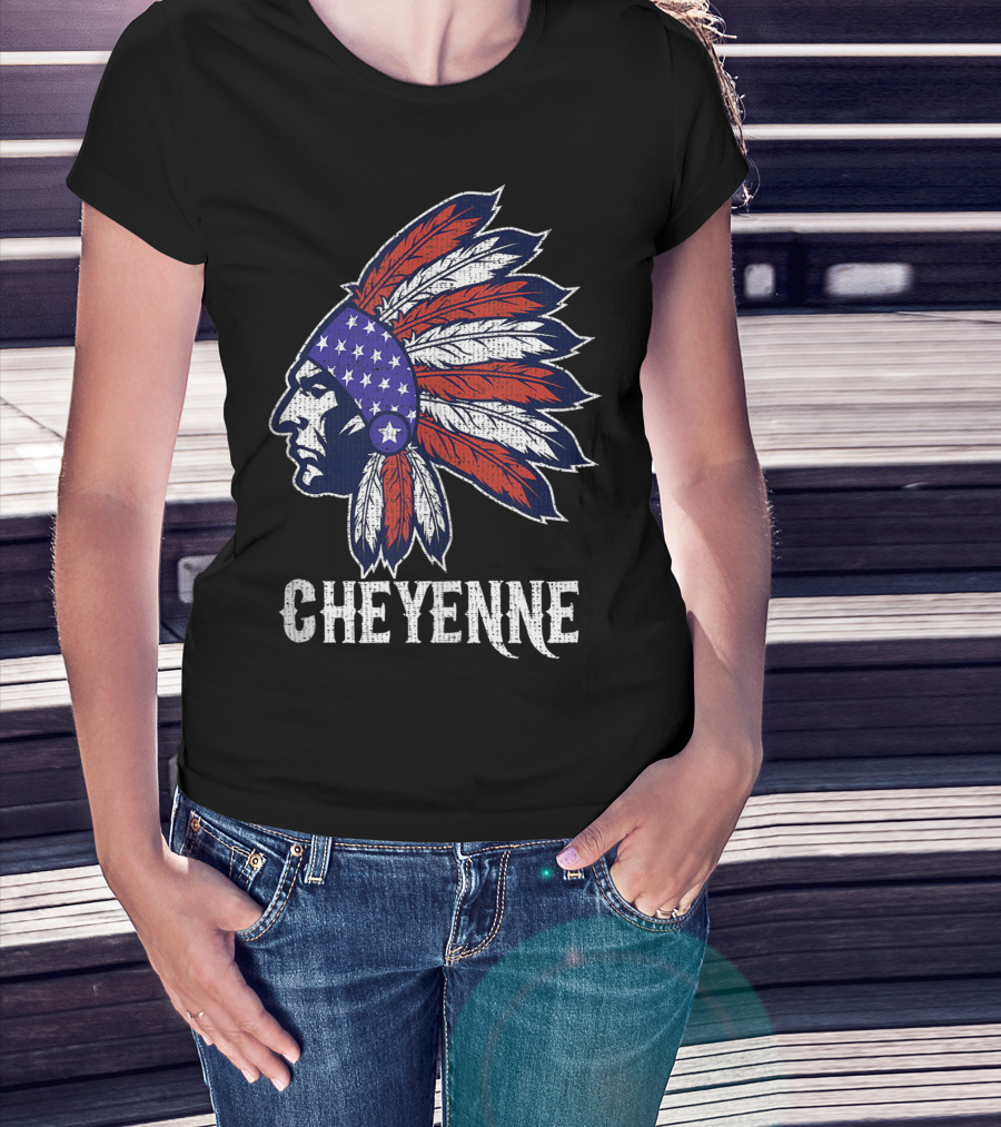 Cheyenne Native American Flag Headdress Pride T-Shirt