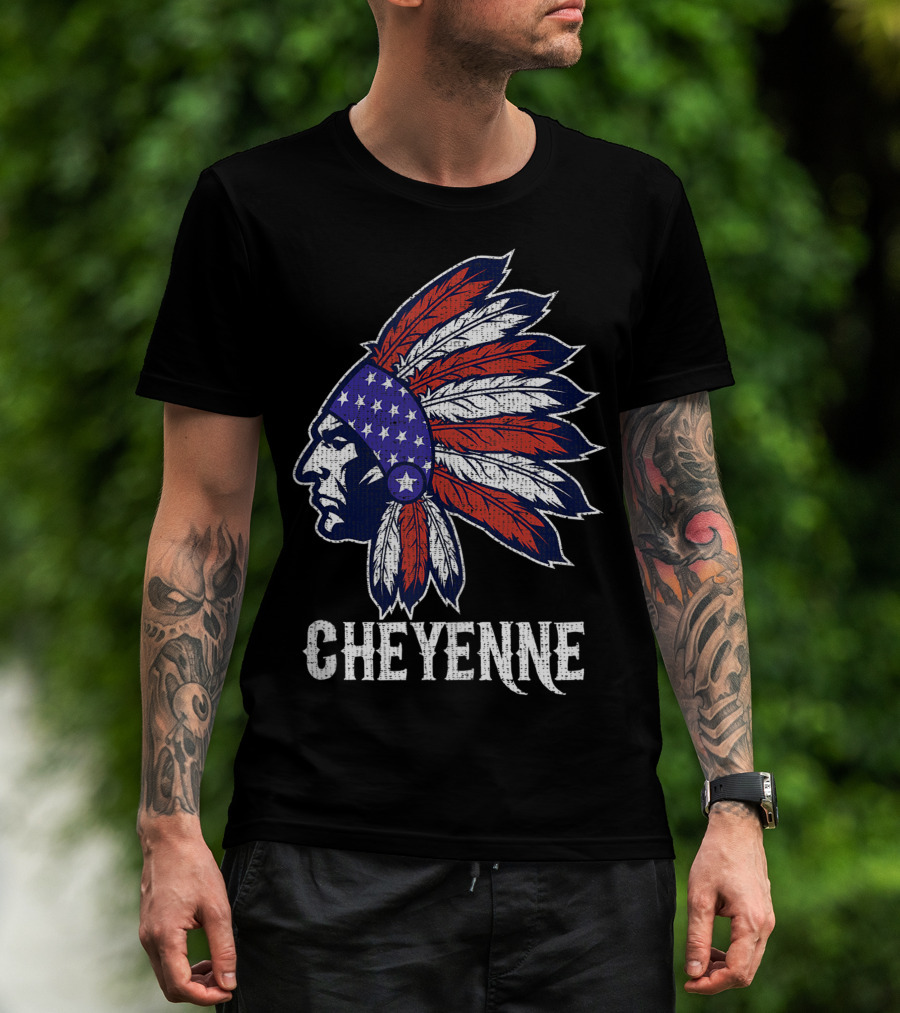 Cheyenne Native American Flag Headdress Pride T-Shirt