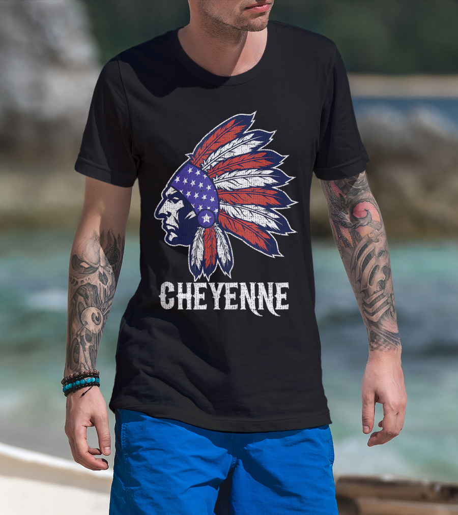 Cheyenne Native American Flag Headdress Pride T-Shirt