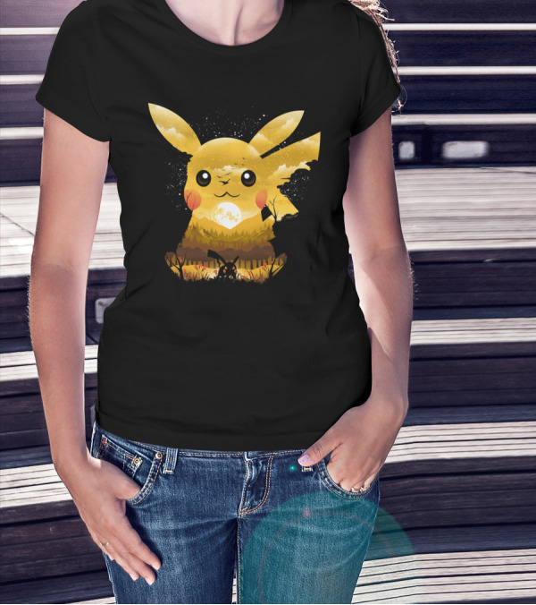 Pikachu Adorable Monster Moonlit Landscape T-Shirt