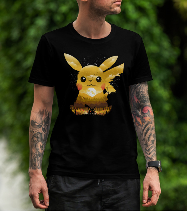 Pikachu Adorable Monster Moonlit Landscape T-Shirt
