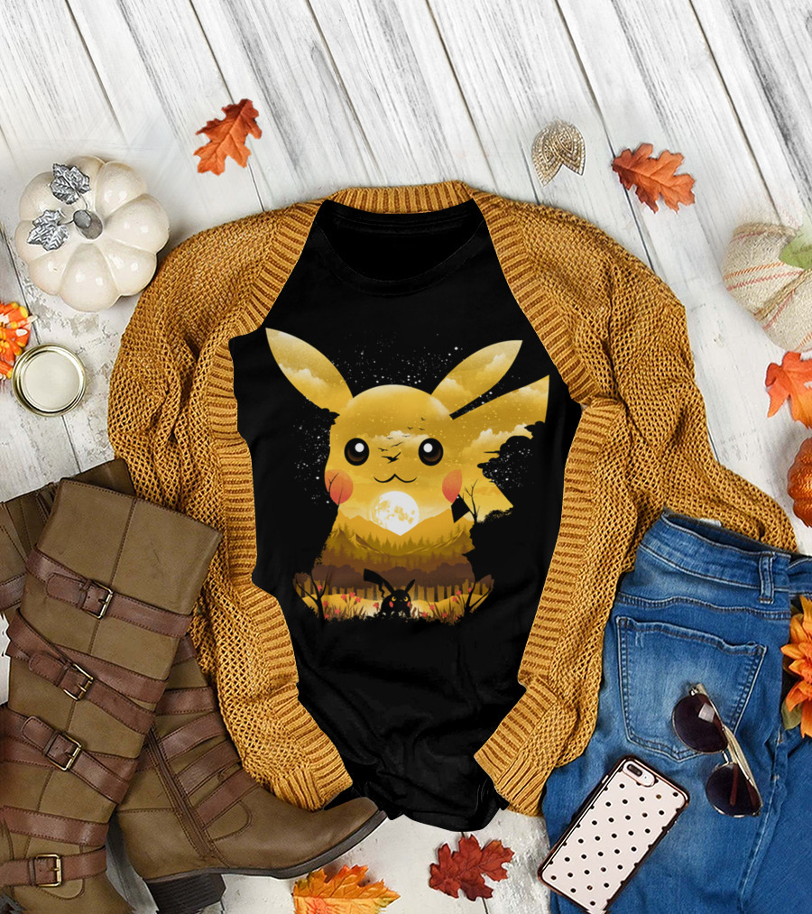 Pikachu Adorable Monster Moonlit Landscape T-Shirt