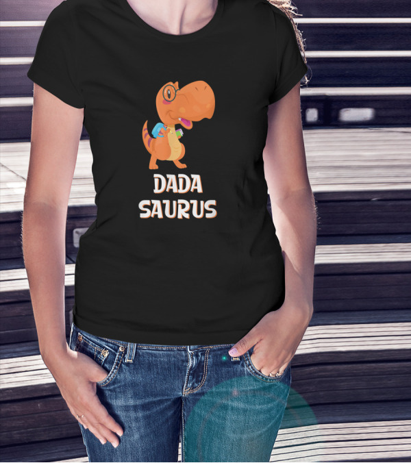 Dadasaurus Cute Dinosaur With Glasses And Backpack T-Shirt
