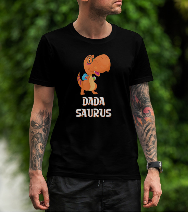 Dadasaurus Cute Dinosaur With Glasses And Backpack T-Shirt