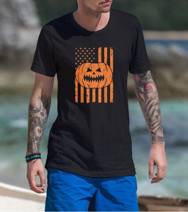 USA Flag Pumpkin Halloween Patriotism T-Shirt