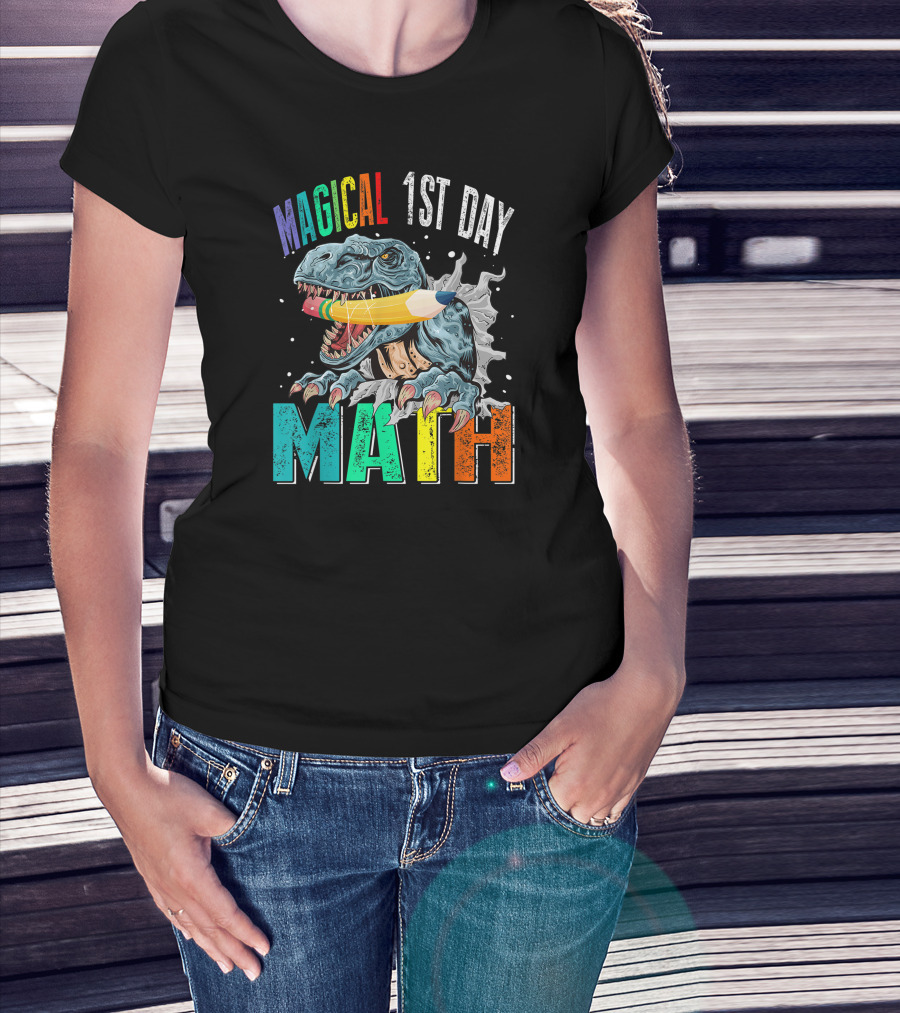 Magical 1st Day Math Dinosaur Pencil Back To School T-Shirt