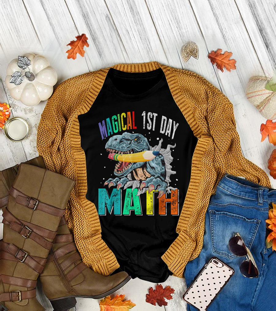 Magical 1st Day Math Dinosaur Pencil Back To School T-Shirt