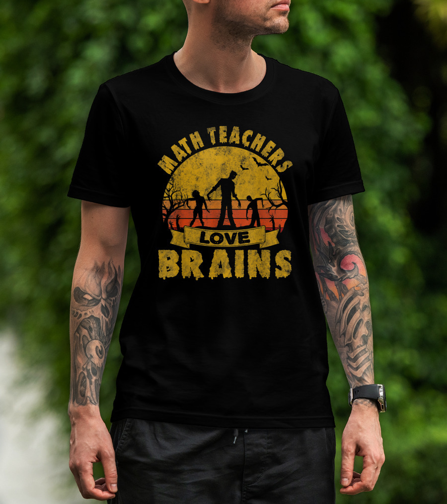 Math Teachers Love Brains Zombie Apocalypse Retro Sunset T-Shirt