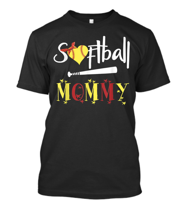 Softball Heart Bat Stars Mommy T-Shirt