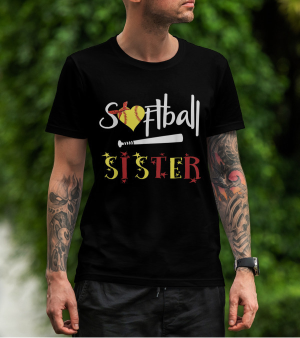 Softball Heart Bat Sister Stars T-Shirt