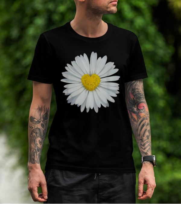White And Yellow Heart Daisy Blossom T-Shirt