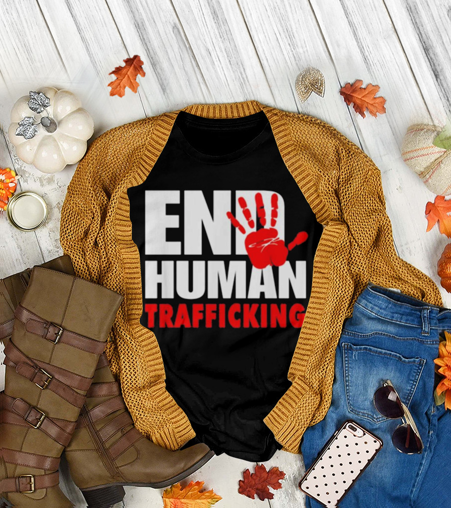 END HUMAN TRAFFICKING Red Handprint T-Shirt
