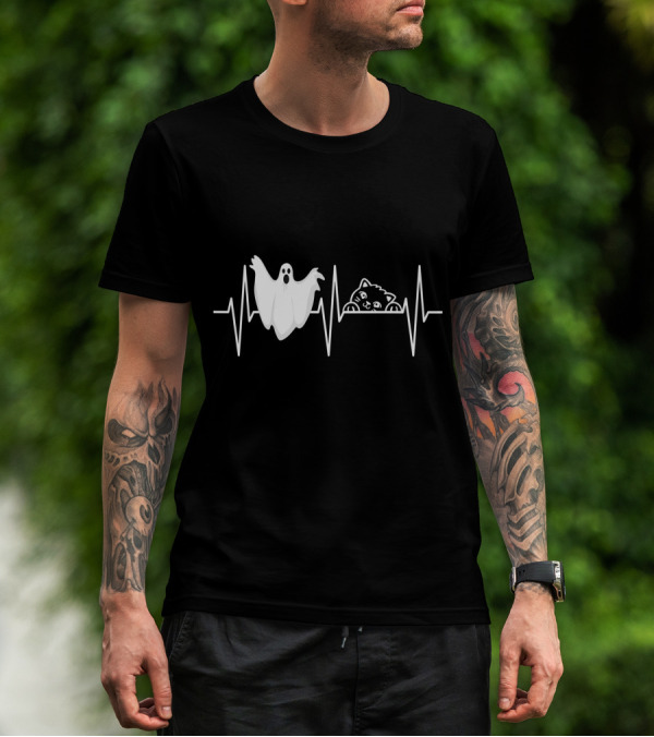 Cats Paranormal Ghost Hunting With Heartbeat Line And Ghostly Cat T-Shirt