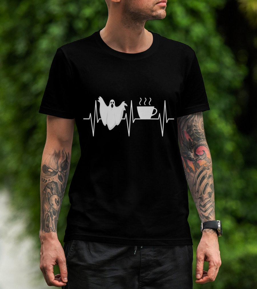 Heartbeat Ghost Coffee Lover Paranormal Hunter T-Shirt