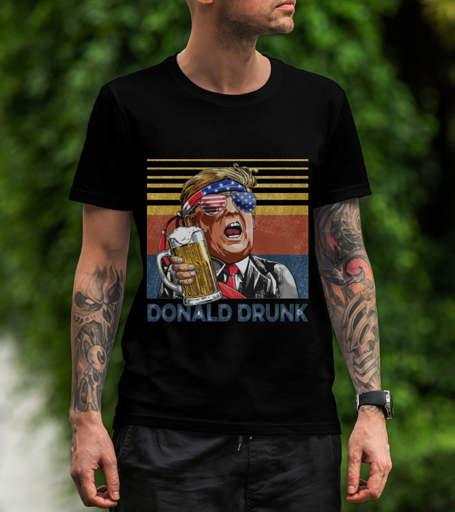 Donald Drunk Retro American Flag Beer Glass T-Shirt