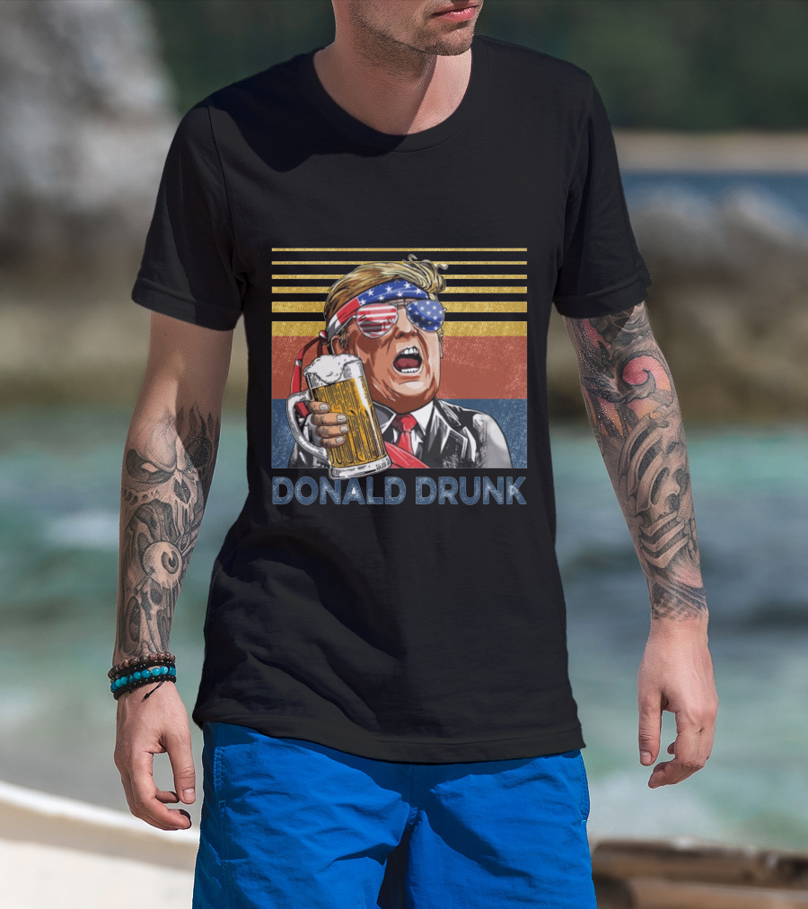 Donald Drunk Retro American Flag Beer Glass T-Shirt