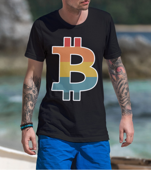 Bitcoin Retro Vintage Stripes T-Shirt