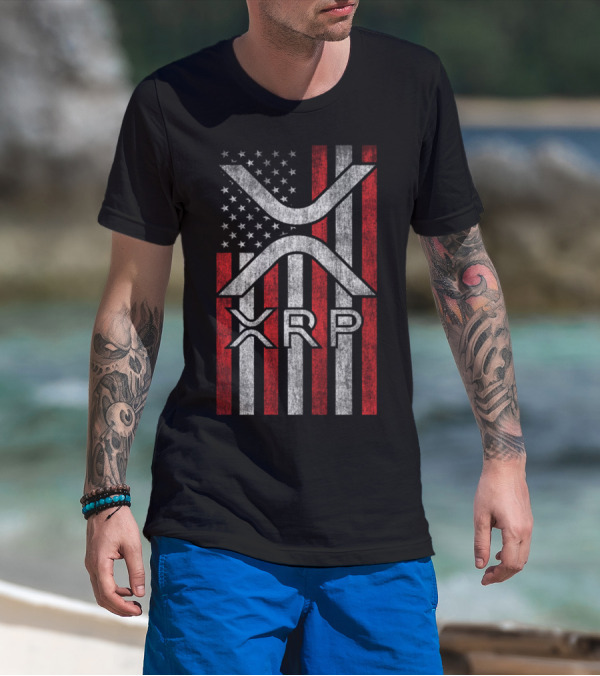 XRP Cryptocurrency Blockchain American Flag T-Shirt