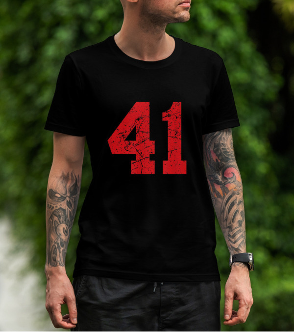 41 Sports Jersey Red Grunge Text T-Shirt