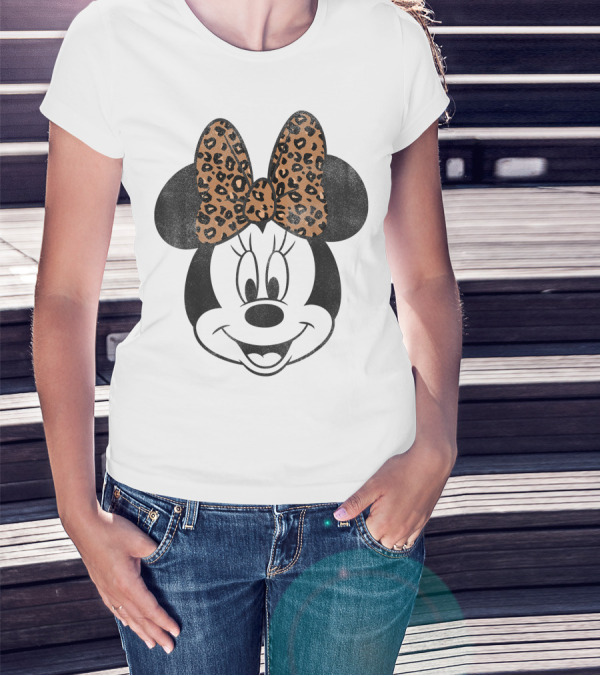 Minnie Mouse Leopard Print Bow Disney Mickey And Friends T-Shirt