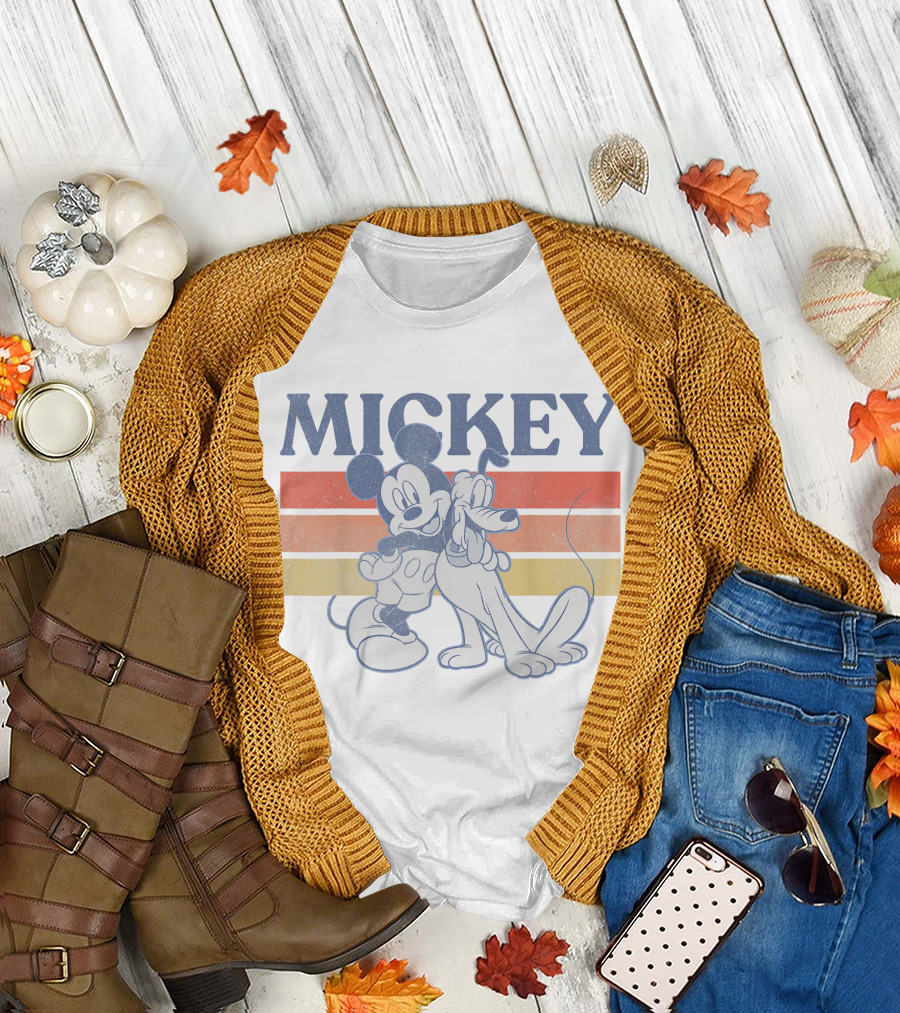 Mickey And Friends Mickey with Pluto Retro Stripes T-Shirt
