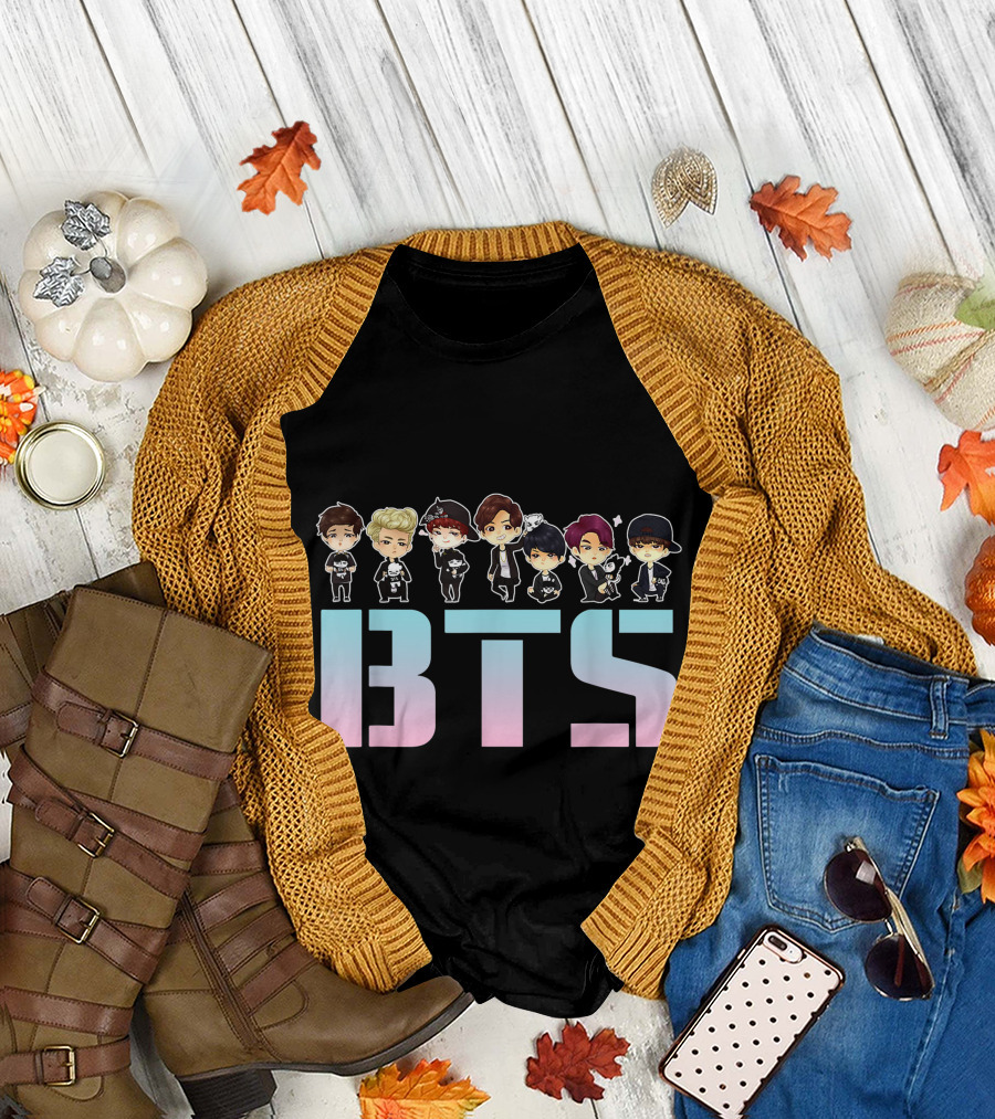 BTS Kpop Chibi Characters Pastel Letters T-Shirt