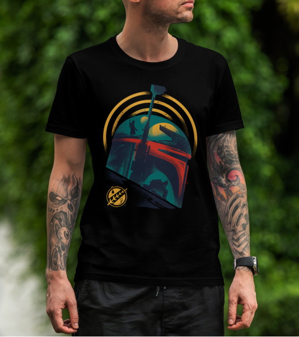 Ruler Of Mandalore Bounty Hunter Helmet With Galactic Symbols And Rising Moons T-Shirt