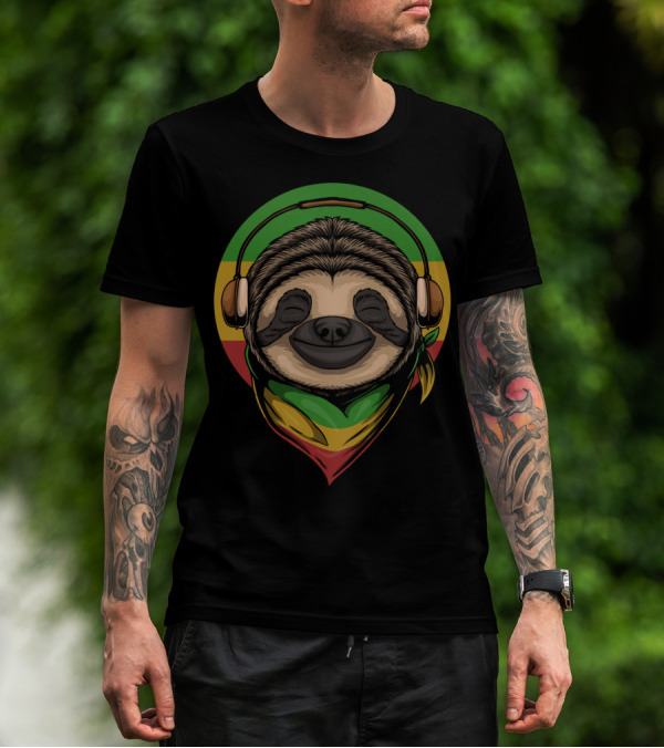 Sloth Rasta Headphones Rasta Colors T-Shirt