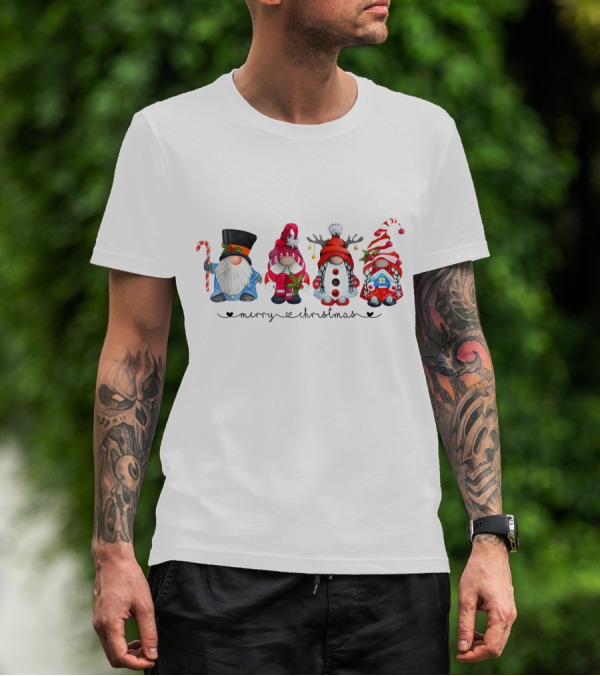 Merry Christmas Gnome Candy Cane Reindeer Santa House T-Shirt