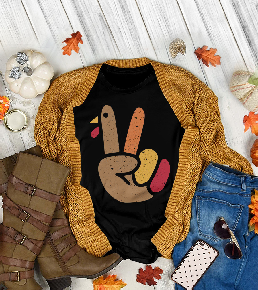 Peace Turkey Hand Cool Thanksgiving T-Shirt