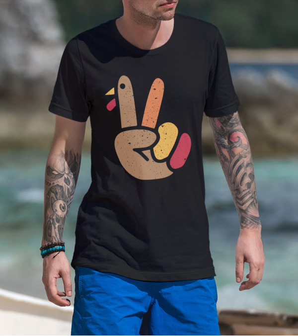 Peace Turkey Hand Cool Thanksgiving T-Shirt