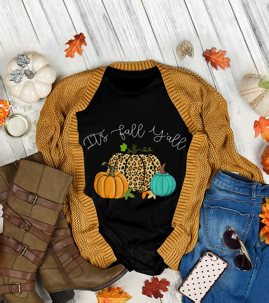 It's Fall Y'all Pumpkins Leopard Print T-Shirt