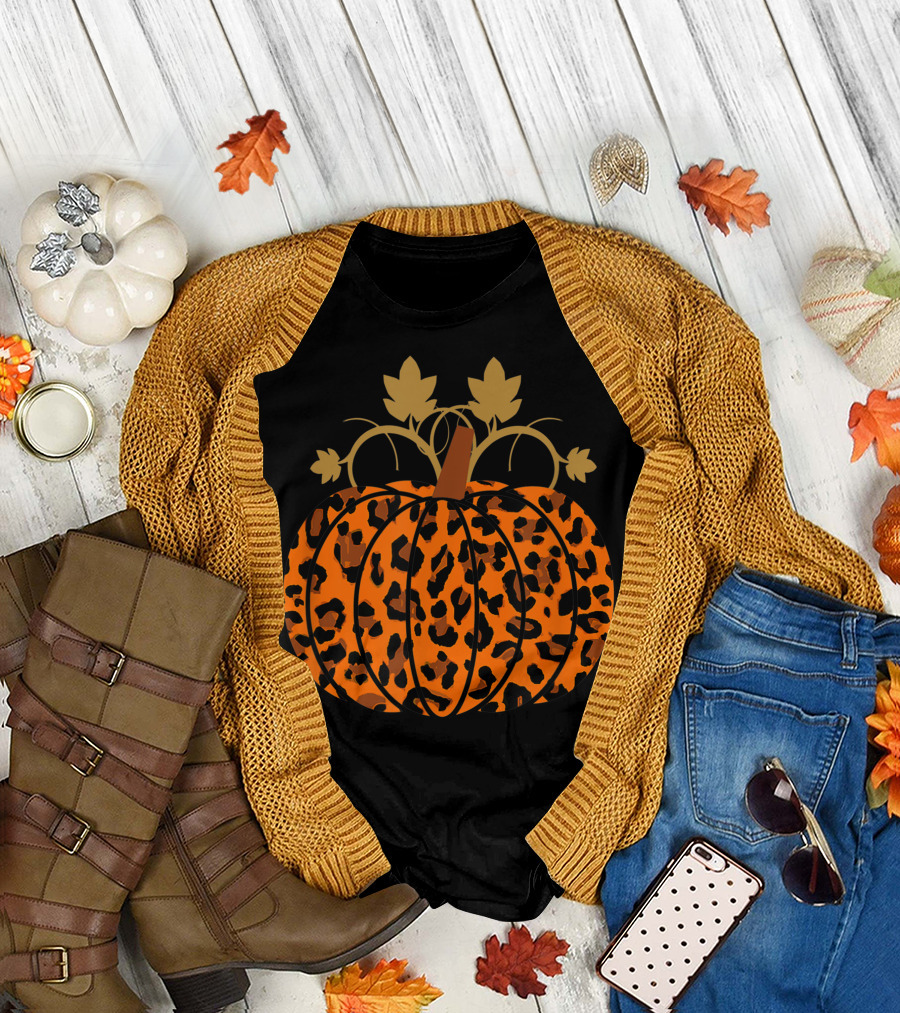 Pumpkin Leopard Halloween Fall Autumn T-Shirt
