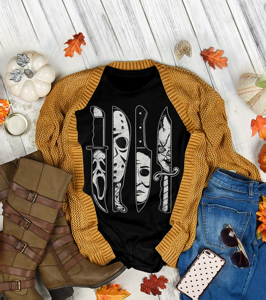 Scary Horror Movies Halloween Icons Scream Jason Michael Pennywise T-Shirt