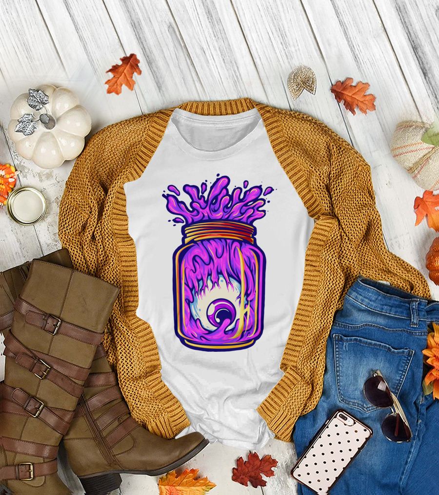 Zombie Eyeball Jar Overflowing with Purple Liquid T-Shirt