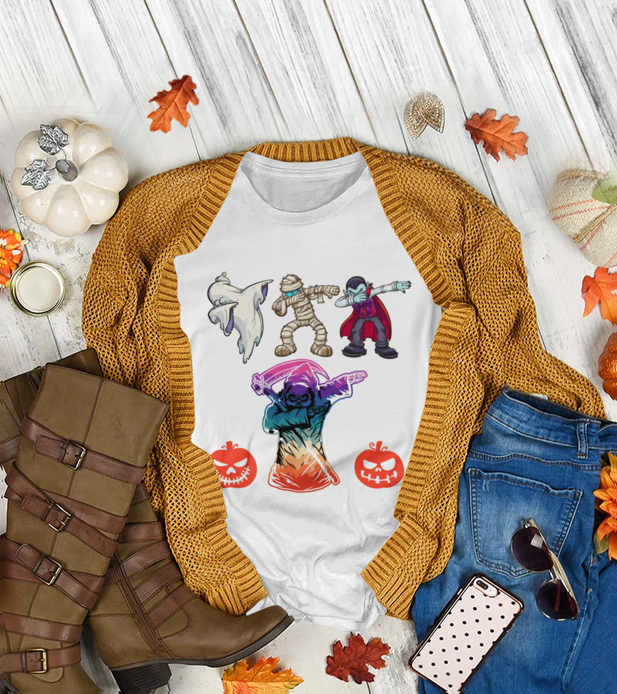 Halloween Dabbing Trick or Treat Ghost Mummy Vampire Grim Reaper Pumpkins T-Shirt