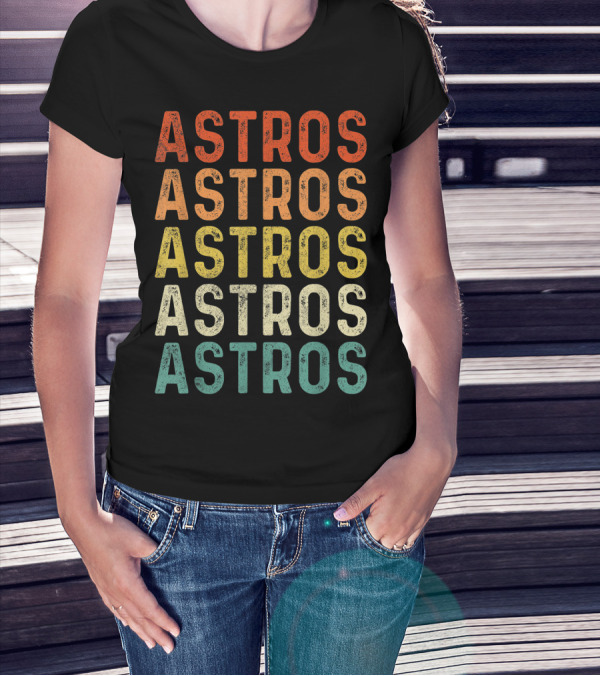 Astros Retro Multicolor Vintage Style Repeated Text T-Shirt