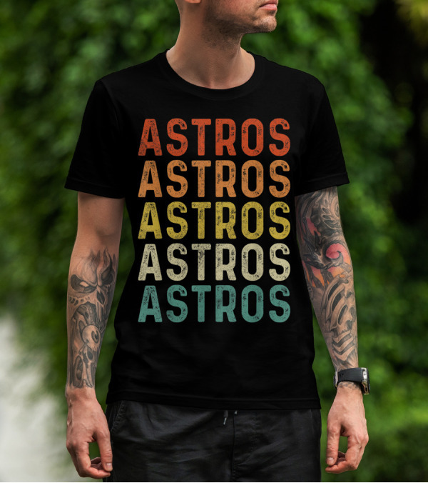 Astros Retro Multicolor Vintage Style Repeated Text T-Shirt