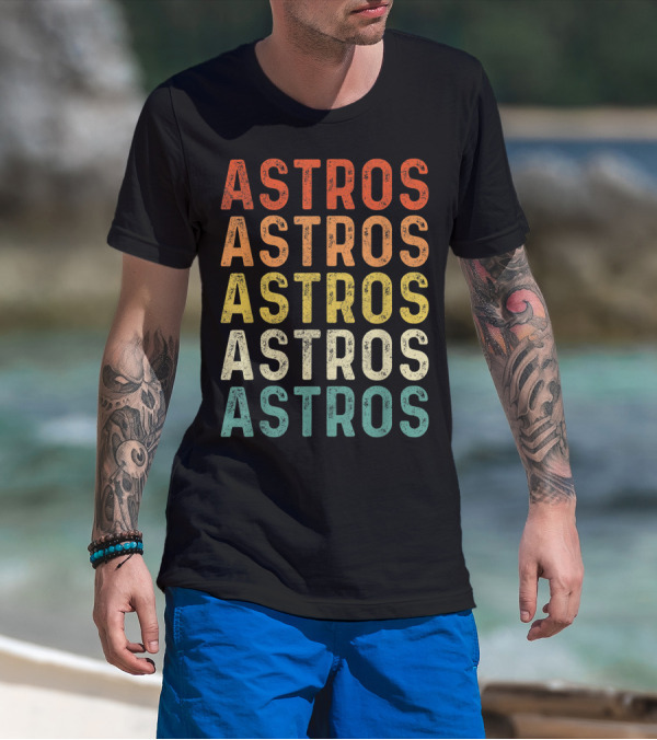 Astros Retro Multicolor Vintage Style Repeated Text T-Shirt
