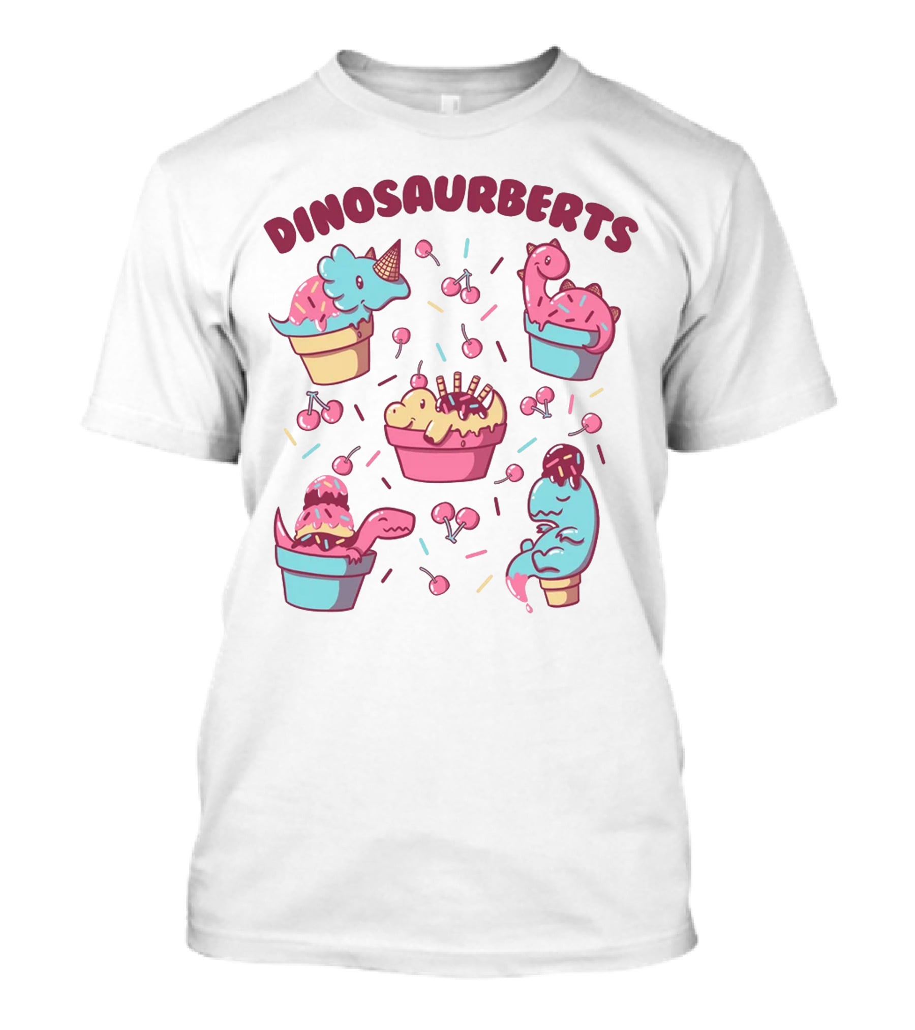Dinosaurberts Kawaii Ice Cream And Cherries Delight T-Shirt