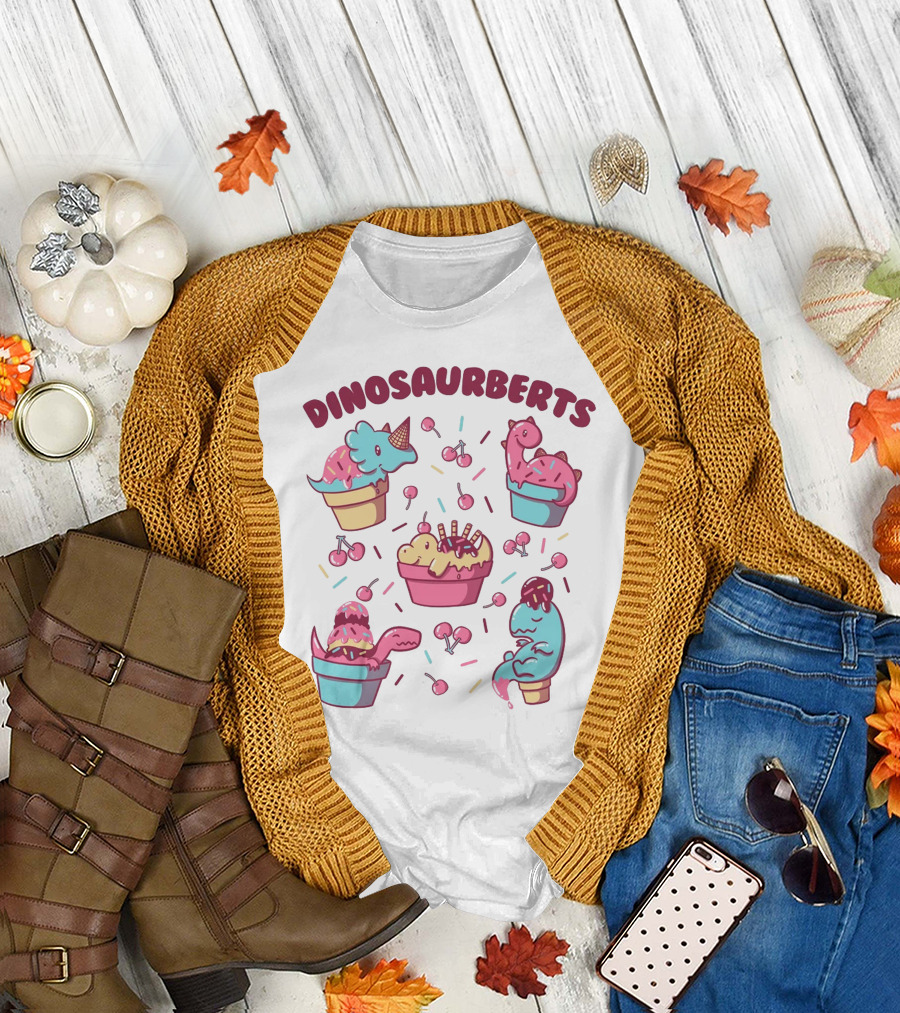 Dinosaurberts Kawaii Ice Cream and Cherries Delight T-Shirt