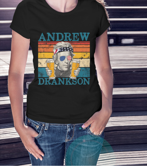 ANDREW DRANKSON Vintage American Flag Beer T-Shirt