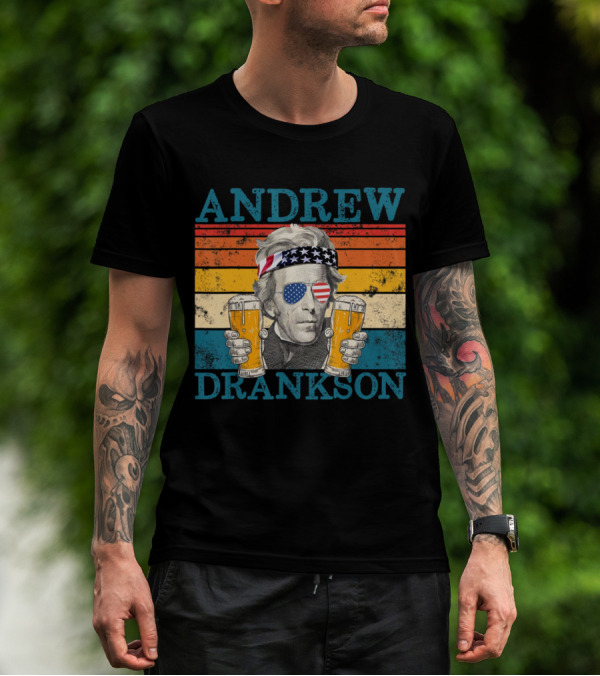 ANDREW DRANKSON Vintage American Flag Beer T-Shirt