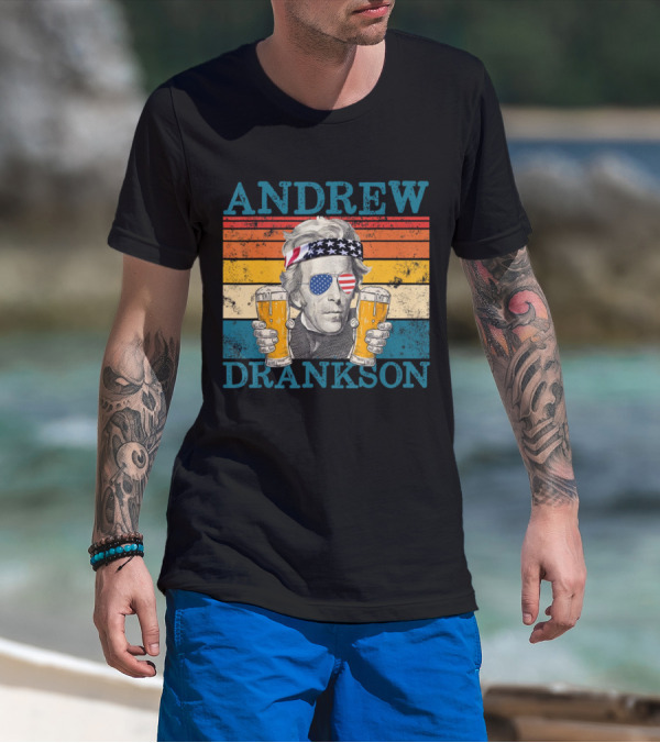 ANDREW DRANKSON Vintage American Flag Beer T-Shirt