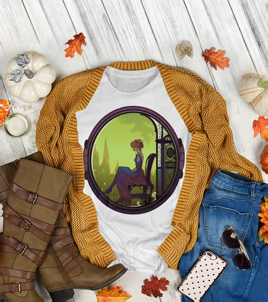 Thoughtful Rest in Tranquil Art Nouveau Serenity T-Shirt
