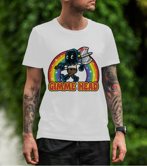 Gimme Head Colorful Hooded Figure With Bloody Axe And Rainbow T-Shirt